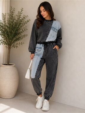 Washed Charcoal Two-Piece Loungewear Set